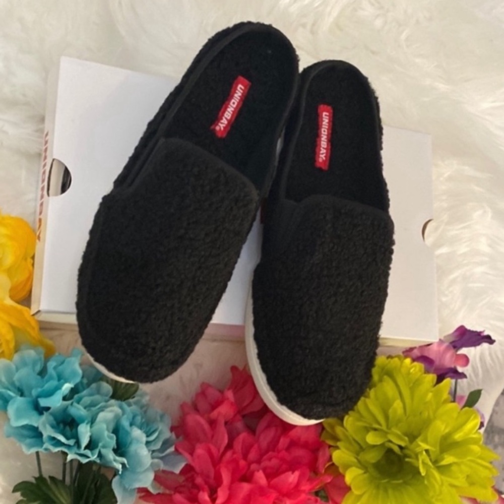Union Bay Mule Slide Clogs Slip On Shoes Black Sherpa Sz 8 NEW! FIRM!!!